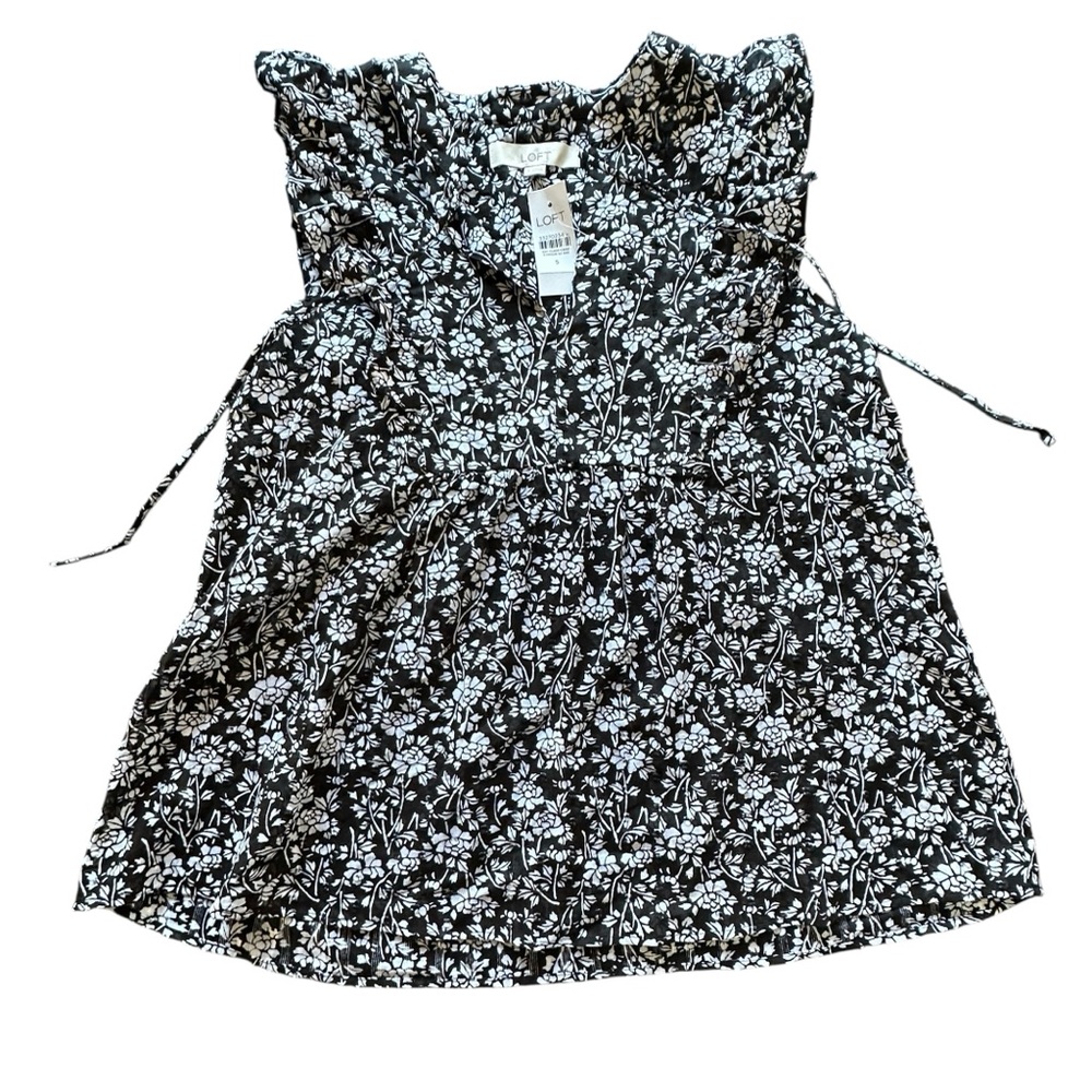 NWT LOFT Black and White Floral Blouse